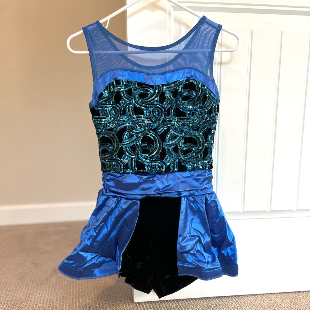 Blue and Black One Piece Dance Costume Sz Small